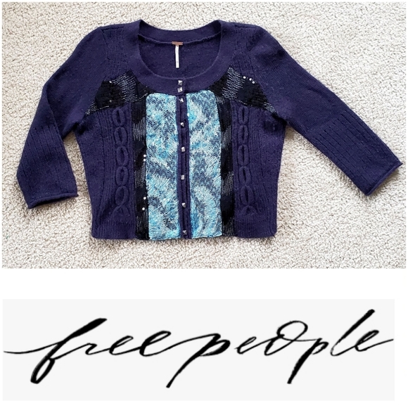 Free People women's XS blue sequin sweater - Picture 1 of 6